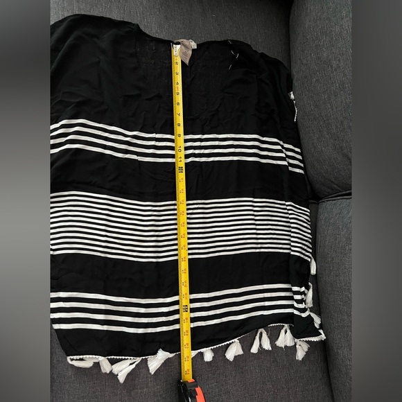 Black and White Striped Swim Coverup with Tassel Hem - Picture 7 of 8